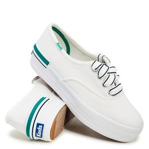 Keds Classic White Sneakers with Striped Laces